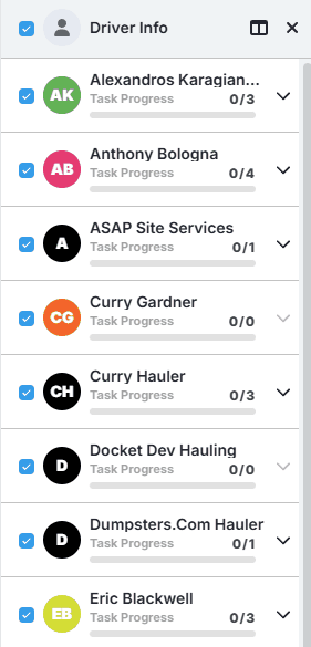 Expanding driver tasks in Driver Info List