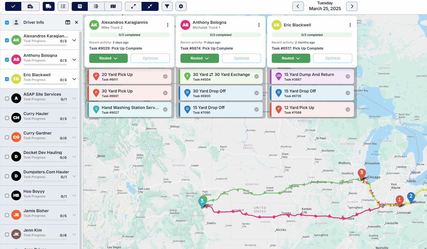 Selecting drivers to show/hide routes on map